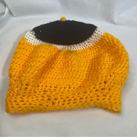 Handmade Hand Crocheted Color Block Strata Striped Beanie Hat Yellow Black OSFM - Picture 6 of 8
